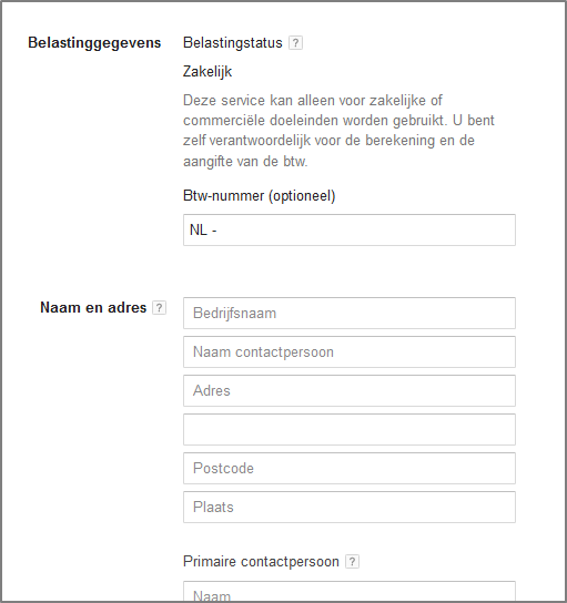 AdWords gegevens invullen